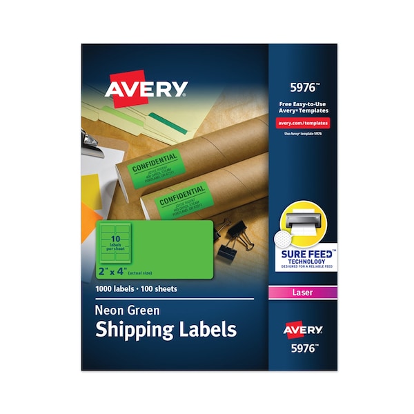 2" x 4" Neon Shipping Labels, Pk1000