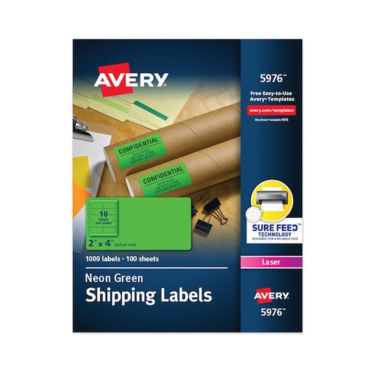 2" x 4" Neon Shipping Labels, Pk1000