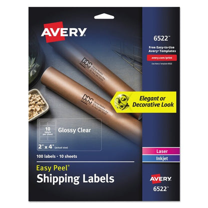 Glossy Clear Easy Peel Mailing Labels, Inkjet/Laser, 2x4, Clear, PK100