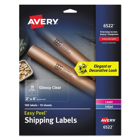 Glossy Clear Easy Peel Mailing Labels, Inkjet/Laser, 2x4, Clear, PK100