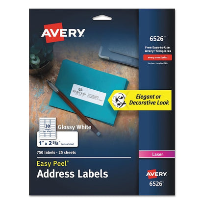 Glossy White Easy Peel Mailing Label w/Sure Feed, Laser, 1x2.63, PK750