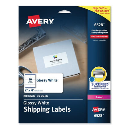 Glossy White Easy Peel Mailing Labels w/Sure Feed, Laser, 2x4, PK250