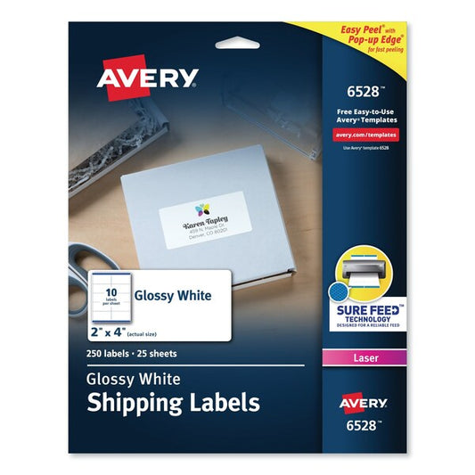 Glossy White Easy Peel Mailing Labels w/Sure Feed, Laser, 2x4, PK250