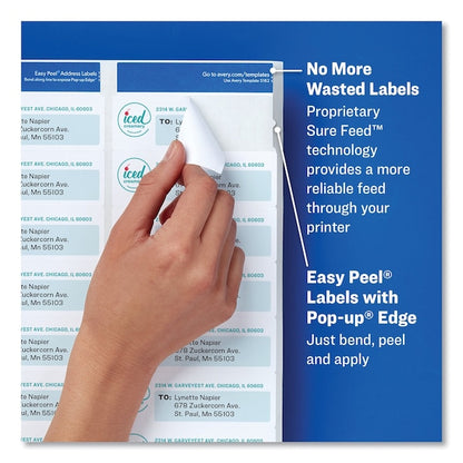 Easy Peel White Address Labels, Inkjet Printers, 1 x 4, White, PK500