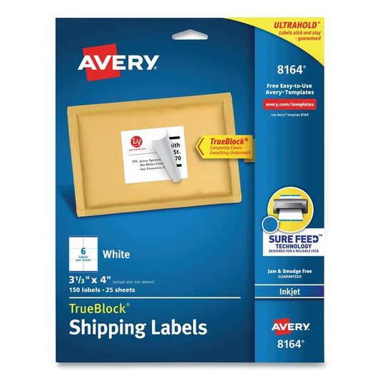 Shipping Labels w/ TrueBlock Technology, Inkjet Printers, 3.33 x 4, White, 150PK