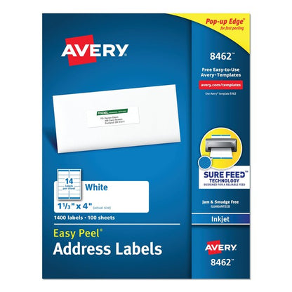 Easy Peel White Address Labels w/Sure Feed, Inkjet, 1.33x4, PK1400