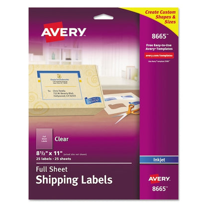 Matte Clear Shipping Labels, Inkjet Printers, 8.5 x 11, Clear, PK25
