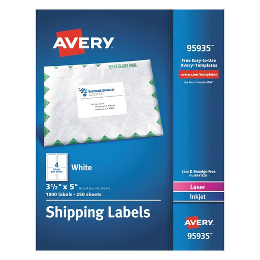3-1/2" x 5" White Shipping Labels, Pk250