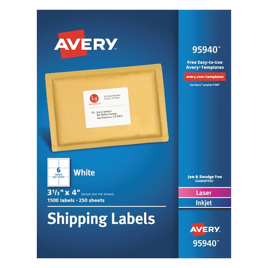 3-1/3" x 4" White Shipping Labels, Pk250