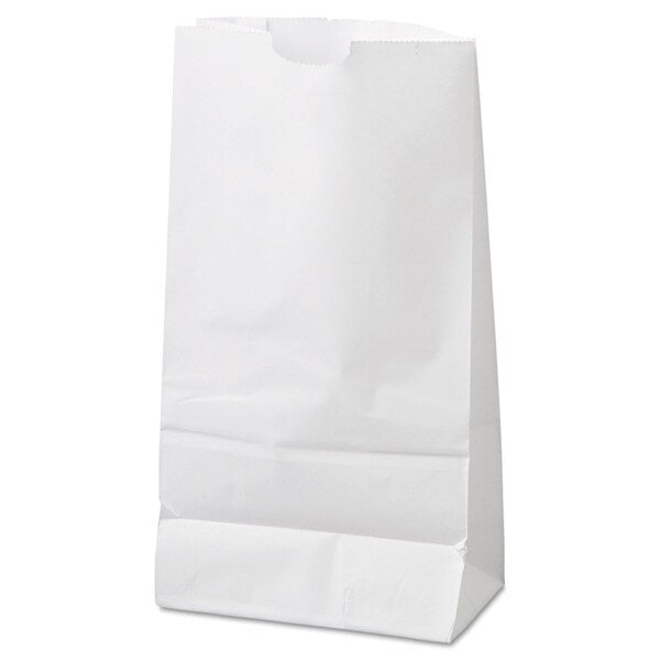 Paper Bags, 35 lbs Cap., #6, 6"w x 3.63"d x 11.06"h, White, PK500