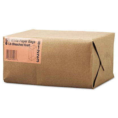 Paper Bags, 35 lbs Cap., #6, 6"w x 3.63"d x 11.06"h, White, PK500