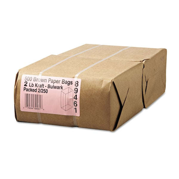 Paper Bags, 52 lbs Cap., #2, 8.13"w x 4.25"d x 9.75"h, Kraft, PK500