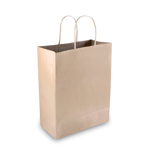 Premium Shopping Bag, Natural Twisted-Paper Handles, 10" x 4.5" x 13", Brown, PK50