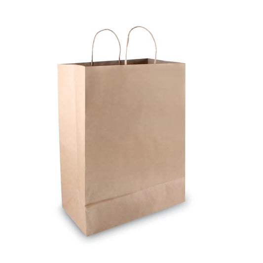 Premium Shopping Bag, Natural Twisted-Paper Handles, 12" x 6.5" x 17", Brown, PK50