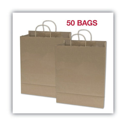 Premium Shopping Bag, Natural Twisted-Paper Handles, 12" x 6.5" x 17", Brown, PK50