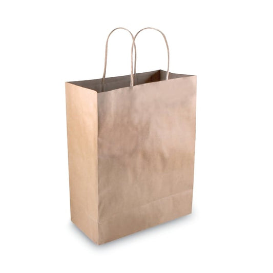 Premium Shopping Bag, Natural Twisted-Paper Handles, 8" x 4" x 10.25", Brown, PK50