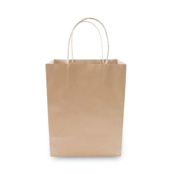 Premium Shopping Bag, Natural Twisted-Paper Handles, 8" x 4" x 10.25", Brown, PK50