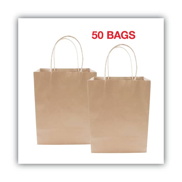 Premium Shopping Bag, Natural Twisted-Paper Handles, 8" x 4" x 10.25", Brown, PK50