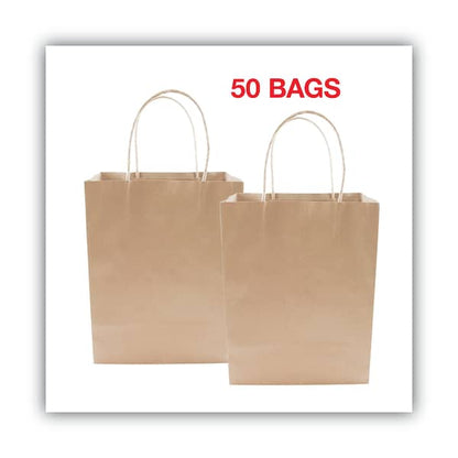 Premium Shopping Bag, Natural Twisted-Paper Handles, 8" x 4" x 10.25", Brown, PK50
