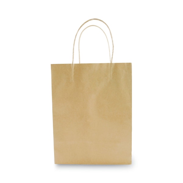 Premium Shopping Bag, Natural Twisted-Paper Handles, 8" x 4" x 10.25", Brown, PK50