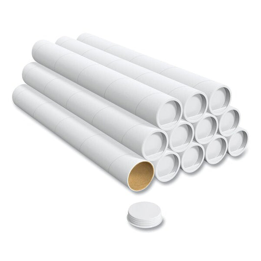 Mailing Tube with Plugs, 24" Long, 3" Diameter, White, PK12, 12PK