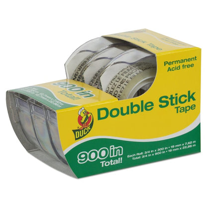 Permanent Double-Stick Tape with Dispenser, 1" Core, 0.5" x 25 ft, Clear, PK3