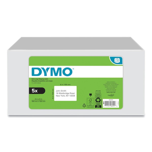 LW Extra-Large Shipping Labels, 4" x 6", White, 220/Roll, PK5