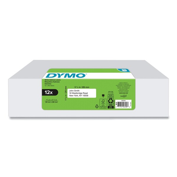 LW Address Labels, 1.13 in. x 3.5 in., White, 350/Roll, PK12, 12PK