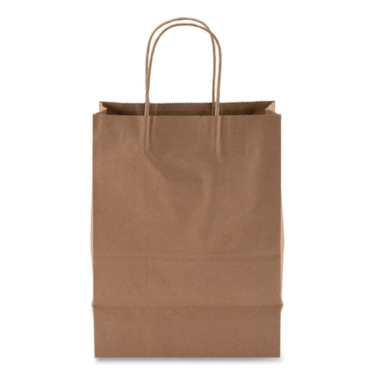 Kraft Paper Bags, Natural Kraft Flat Handles, 8" x 5" x 11", Natural, PK250