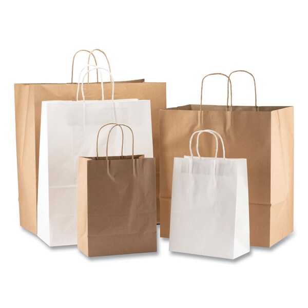 Kraft Paper Bags, Natural Kraft Flat Handles, 8" x 5" x 11", Natural, PK250
