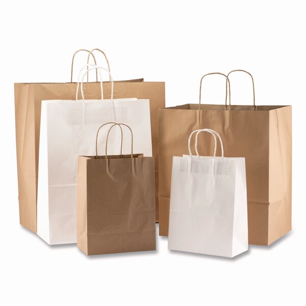 Kraft Paper Bags, Natural Kraft Flat Handles, 13" x 7" x 17", Natural, PK250