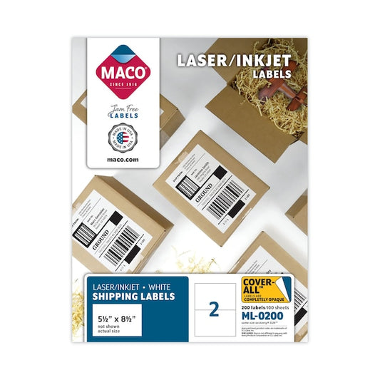 White Laser/Inkjet Internet Shipping Labels, 5.5 x 8.5, White, PK200