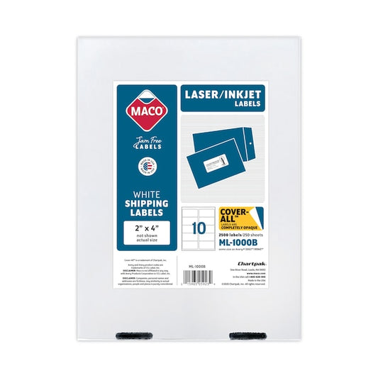 White Laser/Inkjet Shipping and Address Labels, 2 x 4, White, PK2500