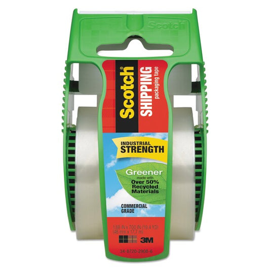 Greener Packaging Tape w/Dispenser, 1.5" Core, 1.88" x 58.33 ft., Clr
