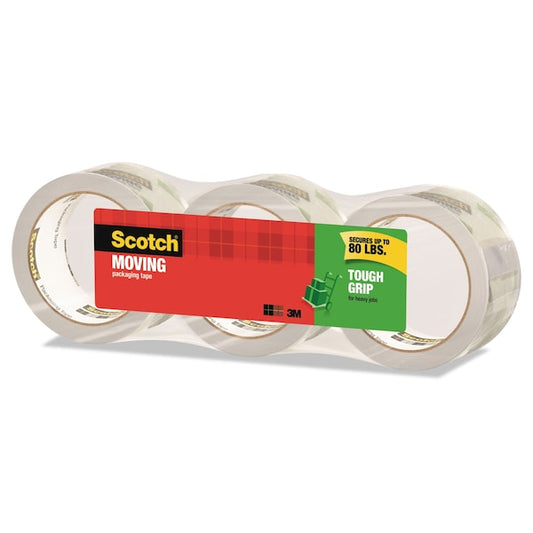 Tough Grip Moving Packaging Tape, 3" Core, 1.88" x 38.2 yd, Clear, PK3