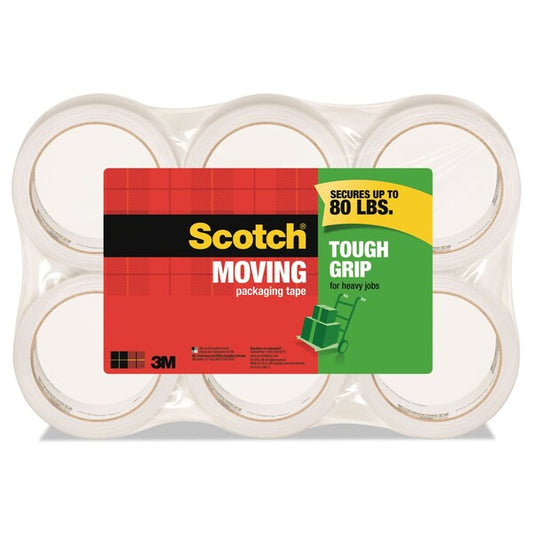 Tough Grip Moving Packaging Tape, 3" Core, 1.88" x 54.6 yd, Clear, PK6