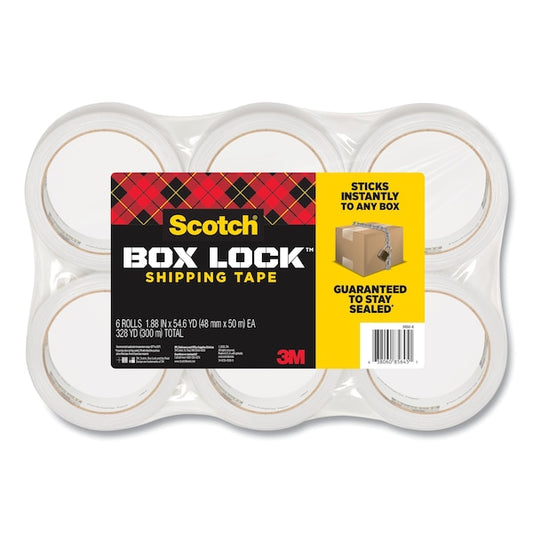 Box Lock Shipping Packaging Tape, 3" Core, 1.88" x 54.6 yd, Clear, PK6