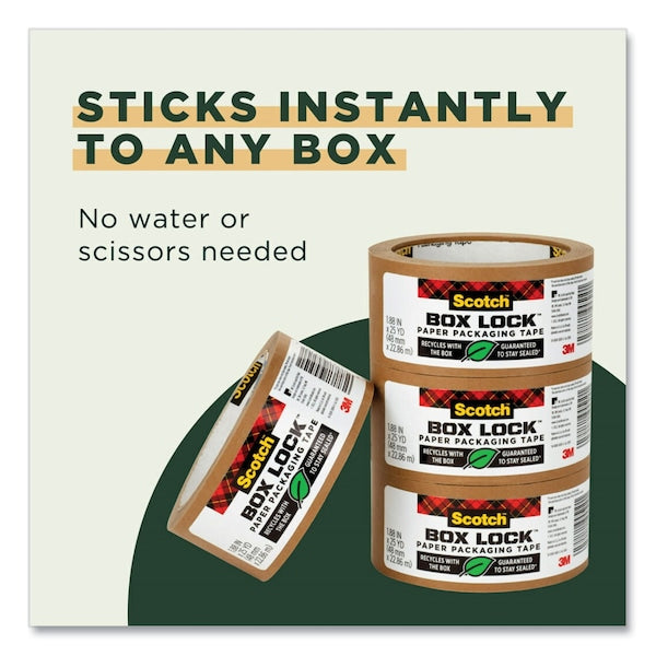 Box Lock Paper Packaging Tape, 3 in. Core, 1.88 in. x 25 yds, Brown