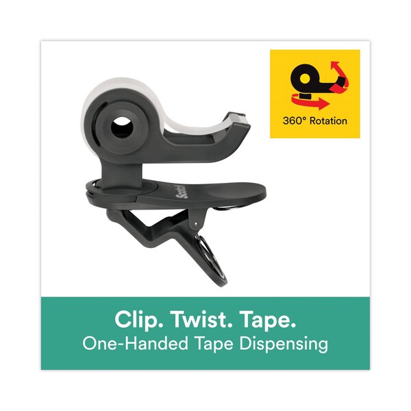 Clip Dispenser, 1in Core, Charcoal, Plus 12 Tape Rolls 3/4x1000, PK12