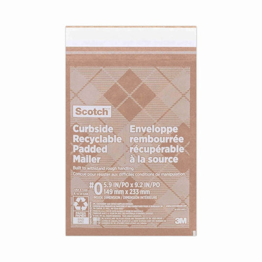 Curbside Recyclable Padded Mailer, #0, Self-Adhesive, Interior Dimensions: 5.9x9.2, Kraft, 100PK