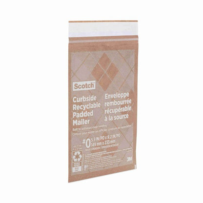Curbside Recyclable Padded Mailer, #0, Self-Adhesive, Interior Dimensions: 5.9x9.2, Kraft, 100PK