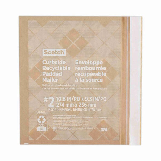 Curbside Recyclable Padded Mailer, #2, Self-Adhesive, Interior Dimensions: 10.8x9.3, Kraft, 100PK