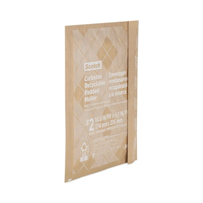 Curbside Recyclable Padded Mailer, #2, Self-Adhesive, Interior Dimensions: 10.8x9.3, Kraft, 100PK