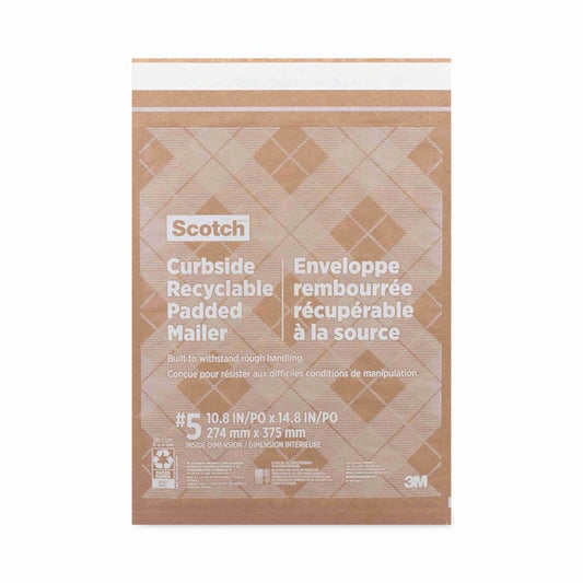 Curbside Recyclable Padded Mailer, #5, Self-Adhesive, Interior Dimensions: 10.8x14.8, Kraft, 100PK