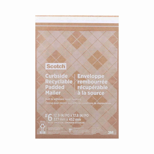 Curbside Recyclable Padded Mailer, #6, Self-Adhesive, Interior Dimensions: 12.9x17.8, Kraft, 50PK