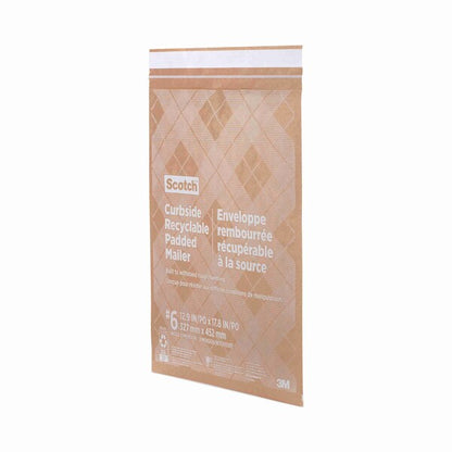 Curbside Recyclable Padded Mailer, #6, Self-Adhesive, Interior Dimensions: 12.9x17.8, Kraft, 50PK