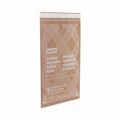 Curbside Recyclable Padded Mailer, #6, Self-Adhesive, Interior Dimensions: 12.9x17.8, Kraft, 50PK