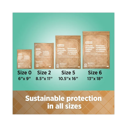 Curbside Recyclable Padded Mailer, #6, Self-Adhesive, Interior Dimensions: 12.9x17.8, Kraft, 50PK