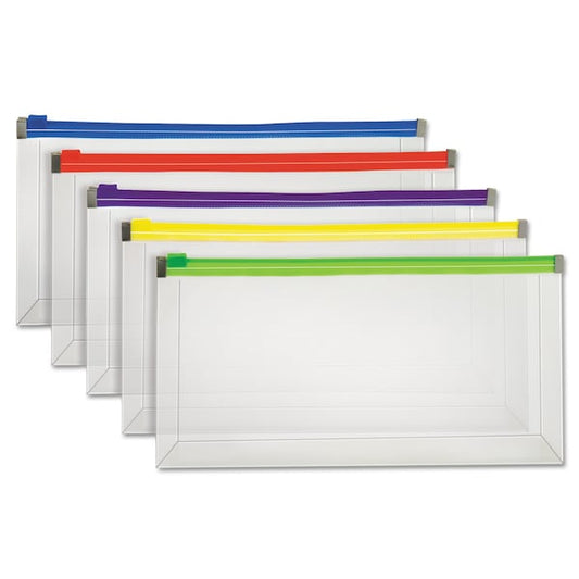Poly Zip Envelope, Zipper Closure, Assorted, 10.13" x 5.13", PK5