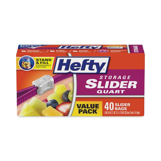 Slider Bags, 1 qt, 1.5 mil, 4.38" x 8.5", Clear, PK40